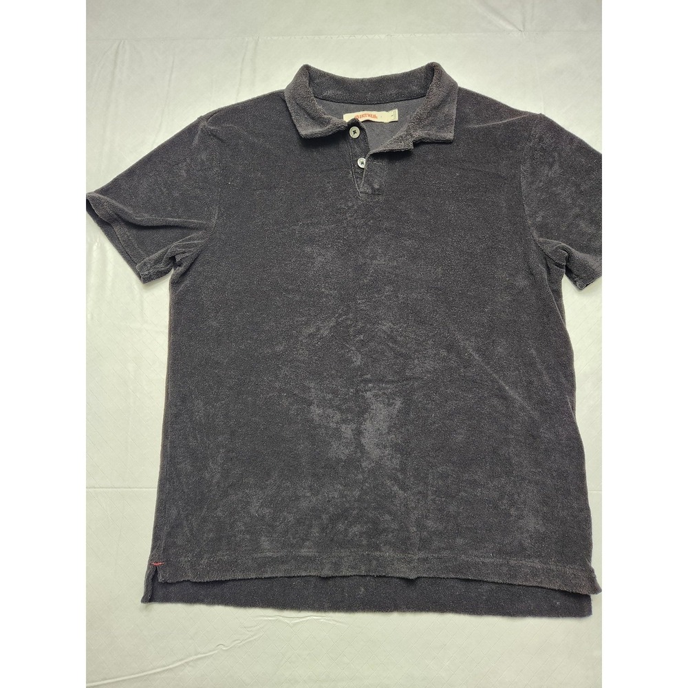Birdwell Polo Shirt Mens Large Black Terry Cloth Toweling Surf Casual